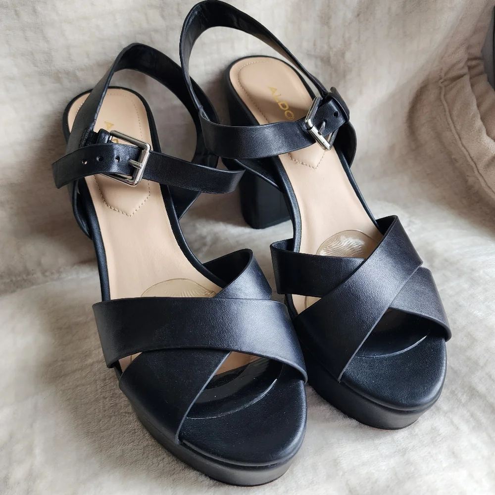 EUC ✅️ Black Platform Sandals Pumps Heels - Picture 3 of 8